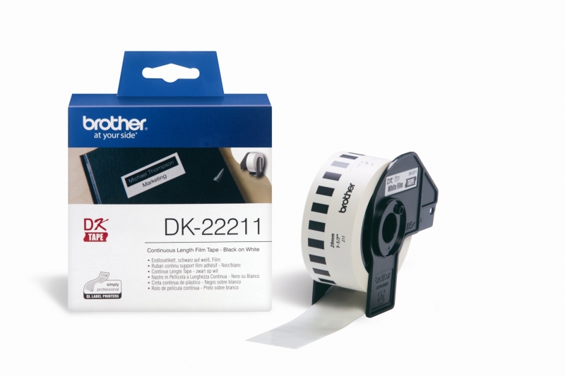 Nhãn Brother DK22211, Black on White, khổ rộng 29mm x 15.24mm